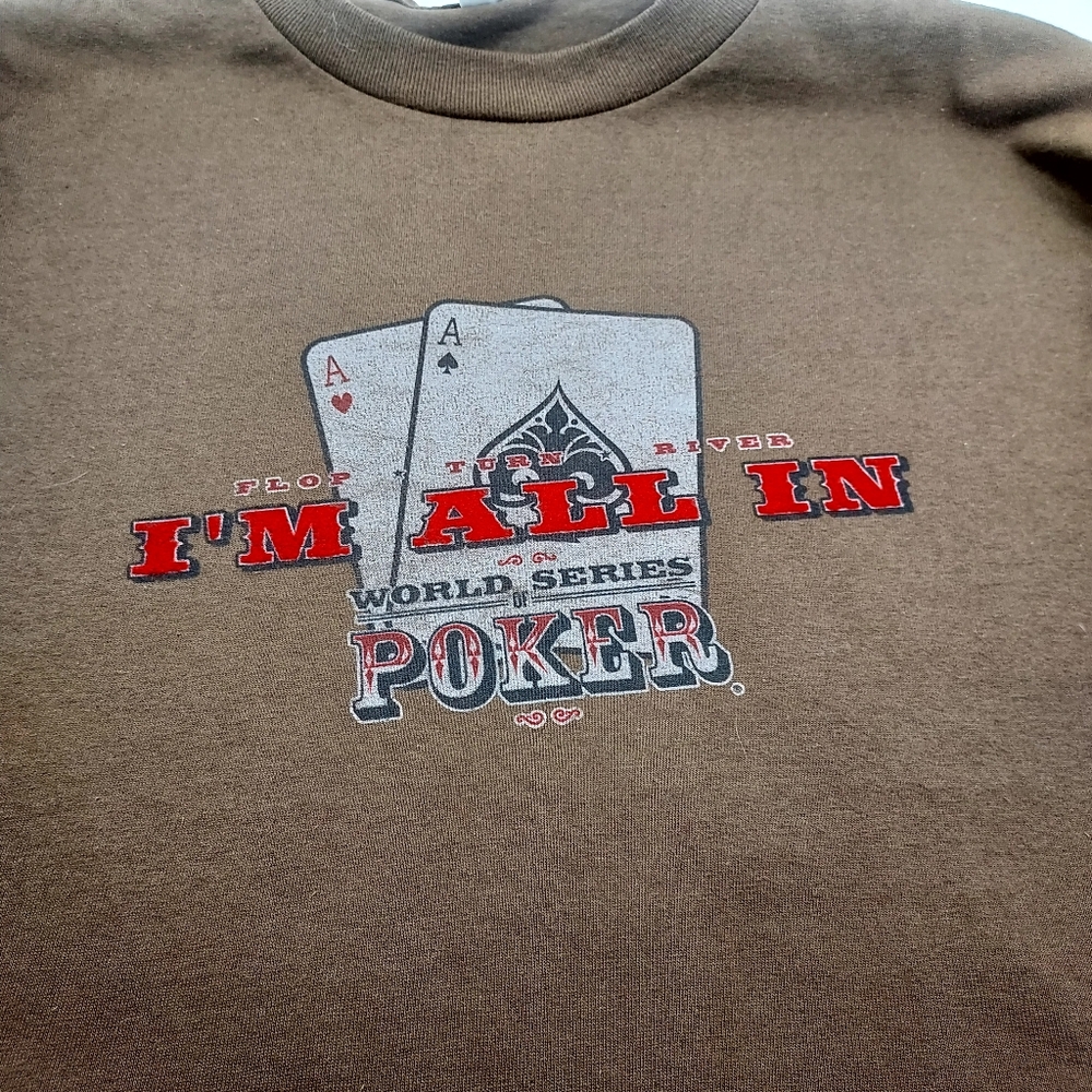 AAA Men 2XL Coffee Brown Flocked Red "I'm All In" Aces WSOP Poker T-shirt NWOT